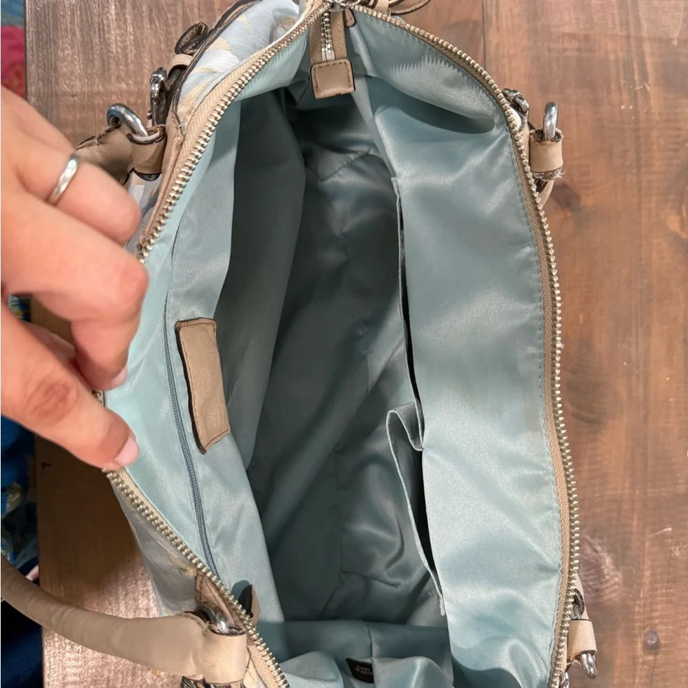 COACH MADISON SATCHEL Blue Cream Signature C Fabric Leather Trim Handbag Purse - Picture 5 of 14